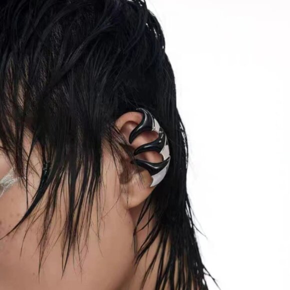Unisex Cyberpunk Cybercore Ear Cuff Clip Silver Black Men Women Gothic Y… - Picture 1 of 4
